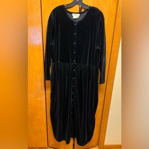 Vintage Black Velour Button-Down Dress